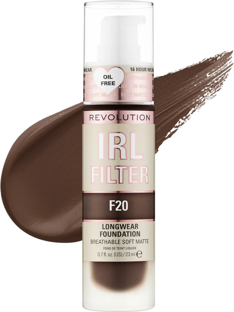 Тональная основа Makeup Revolution IRL Filter Longwear Foundation матирующая стойкая, 23 мл, оттенок F20