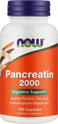 Биологически активная добавка Now Foods Pancreatin с ферментами амилаза липаза протеаза в капсулах 200 мг