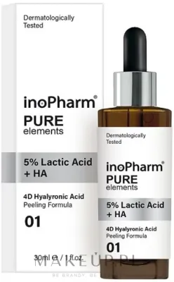 InoPharm InoPharm Pure Elements 5% Lactic Acid + HA Peeling - Отшелушивающий пилинг для лица с молочной и гиалуроновой кислотами, 30 мл