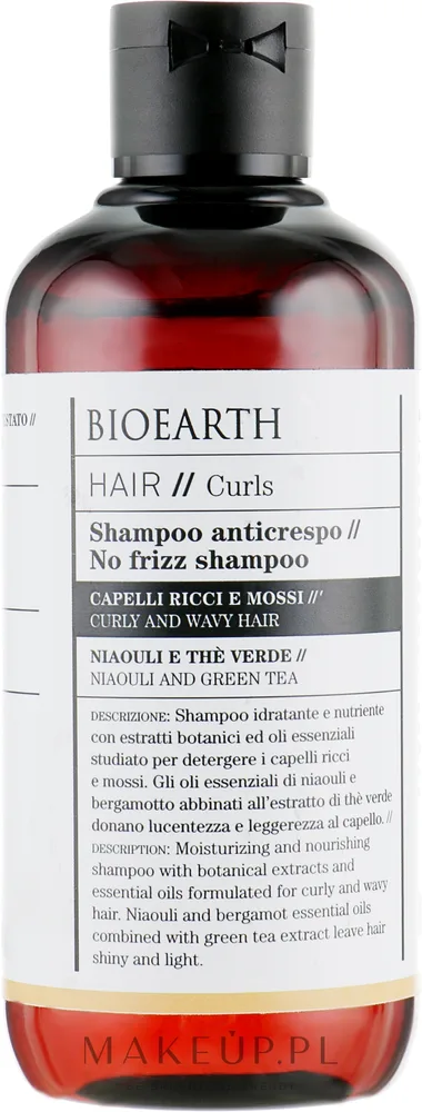 Шампунь Bioearth Anti-Frizz для вьющихся волос, с бергамотом, ниаули и зелёным чаем, 250 мл, Италия