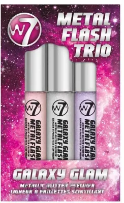 Набор жидких подводок для глаз W7 MetalFlash Trio Galaxy Glam 3 оттенка по 8 мл с блестками