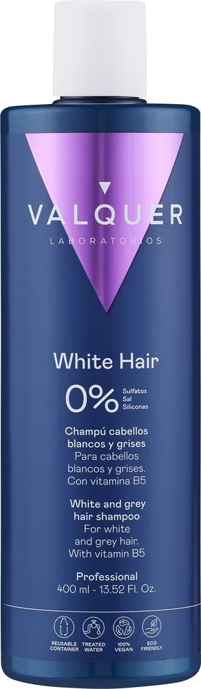 Шампунь Valquer White And Grey Hair для седых и осветлённых волос, без сульфатов, с пантенолом, 400 мл