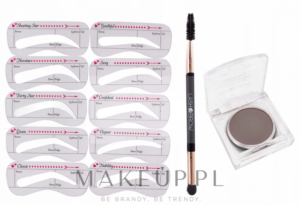 Набор для бровей Lash Brow Stamp Brows тени для бровей 2 г кисть-спонж и трафареты 10 форм, оттенок Mocca