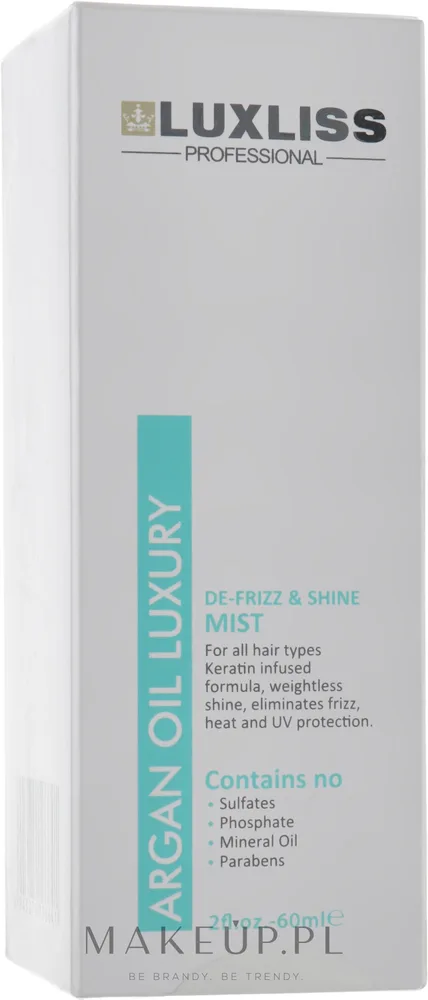 Спрей с аргановым маслом против пушистости волос Luxliss De-Frizz & Shine Mist, 60 мл