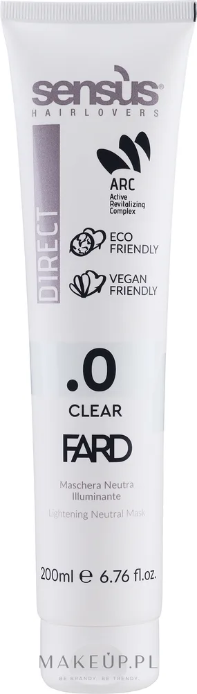 Sensus Direct Fard Clear .0 маска для волос осветляющая нейтральная с кератином, разбавление и поддержание оттенка, веганская, 200 мл