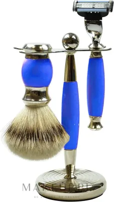 Набор для бритья Golddachs Synthetic Hair Mach3 Polymer Blue Chrome помазок из синтетического ворса станок Gillette Mach 3 и подставка синий полимер и хром