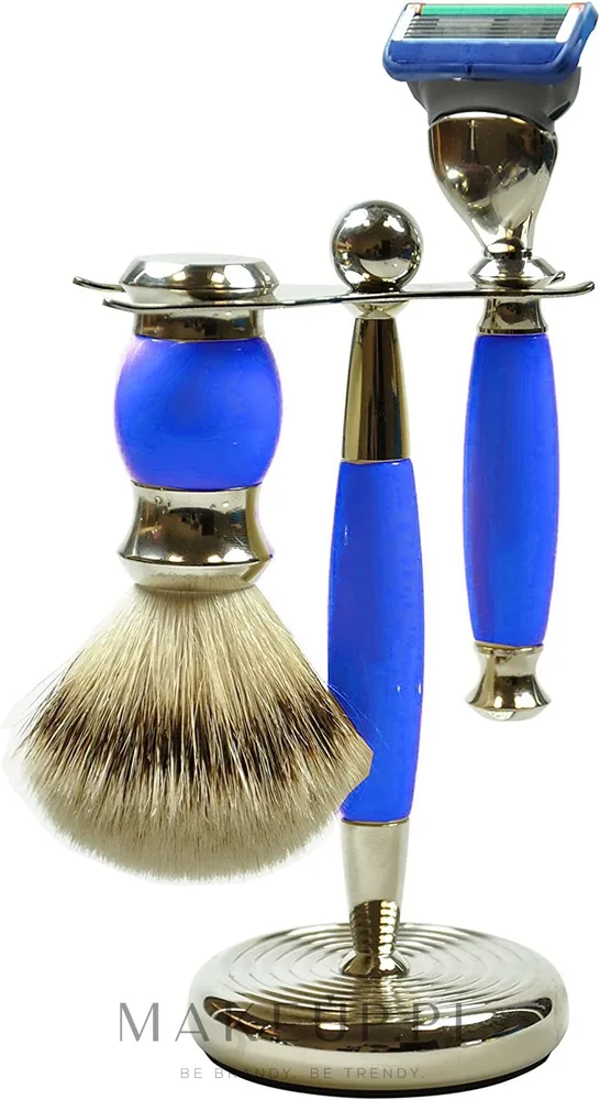 Набор для бритья Golddachs Synthetic Hair Fusion Polymer Blue Chrome помазок из синтетического ворса станок Gillette Fusion и подставка синий полимер и хром