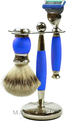 Набор для бритья Golddachs Synthetic Hair Fusion Polymer Blue Chrome помазок из синтетического ворса станок Gillette Fusion и подставка синий полимер и хром