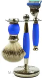 Набор для бритья Golddachs Synthetic Hair Fusion Polymer Blue Chrome помазок из синтетического ворса станок Gillette Fusion и подставка синий полимер и хром — фото 1