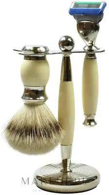 Набор для бритья Golddachs Silver Tip Badger Fusion Polymer Ivory Chrome помазок из ворса барсука Silver Tip станок Gillette Fusion и подставка слоновая кость и хром