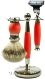 Набор для бритья Golddachs Finest Badger Mach3 Polymer Red Chrome помазок из натурального ворса барсука высшего качества станок Gillette Mach 3 и подставка красный полимер и хром — фото 1