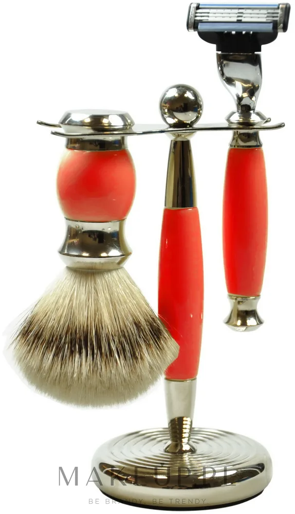 Набор для бритья Golddachs Pure Badger Mach3 Polymer Red Chrome помазок из натурального ворса барсука станок Gillette Mach 3 и подставка красный полимер и хром