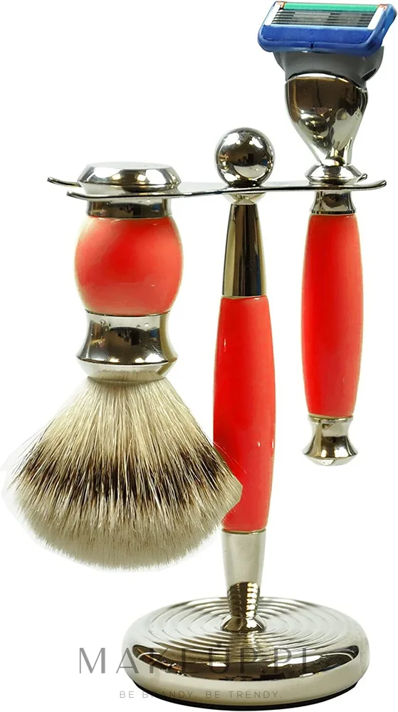 Набор для бритья Golddachs Pure Bristle Fusion Polymer Red Chrome помазок из натуральной щетины станок Gillette Fusion и подставка красный полимер и хром