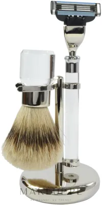 Набор для бритья Golddachs Silver Tip Badger Mach3 Metal Chrome Acrylic Silver помазок из ворса барсука Silver Tip станок Gillette Mach 3 и подставка металл хром и акрил