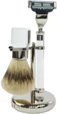Набор для бритья Golddachs Synthetic Hair Mach3 Metal Chrome Acrylic Silver помазок из синтетического ворса станок Gillette Mach 3 и подставка металл хром и акрил серебристый — фото 1