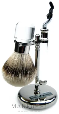 Набор для бритья Golddachs Finest Badger Mach3 Metal Chrome Acrylic Silver помазок из натурального ворса барсука высшего качества станок Gillette Mach 3 и подставка металл хром и