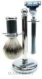 Набор для бритья Golddachs SilverTip Badger Mach3 Chromed Black помазок из ворса барсука Silver Tip станок Gillette Mach 3 и подставка черный хром — фото 1