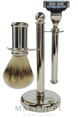 Набор для бритья Golddachs Finest Badger Mach3 Metal Chrome Handle помазок из натурального ворса барсука высшего качества станок Gillette Mach 3 и подставка металл и хром