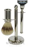 Набор для бритья Golddachs Finest Badger Mach3 Metal Chrome Handle помазок из натурального ворса барсука высшего качества станок Gillette Mach 3 и подставка металл и хром — фото 1