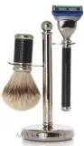 Набор для бритья Golddachs SilverTip Badger Fusion Chromed Black помазок из ворса барсука Silver Tip станок Gillette Fusion и подставка черный хром — фото 1