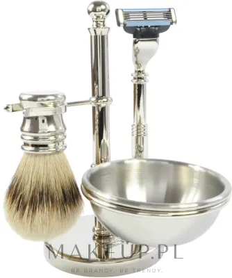 Набор для бритья Golddachs Silvertip Badger Mach3 Soap Bowl Chrom помазок из ворса барсука Silver Tip станок Gillette Mach 3 и подставка хром