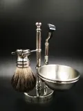Набор для бритья Golddachs Silvertip Badger Mach3 Soap Bowl Chrom помазок из ворса барсука Silver Tip станок Gillette Mach 3 и подставка хром — фото 2