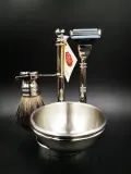 Набор для бритья Golddachs Silvertip Badger Mach3 Soap Bowl Chrom помазок из ворса барсука Silver Tip станок Gillette Mach 3 и подставка хром — фото 3