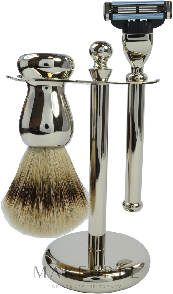 Набор для бритья Golddachs Silver Tip Badger Mach3 Metal Chrome помазок из ворса барсука Silver Tip станок Gillette Mach 3 и подставка металл и хром