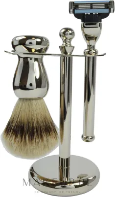 Набор для бритья Golddachs Silver Tip Badger Mach3 Metal Chrome помазок из ворса барсука Silver Tip станок Gillette Mach 3 и подставка металл и хром