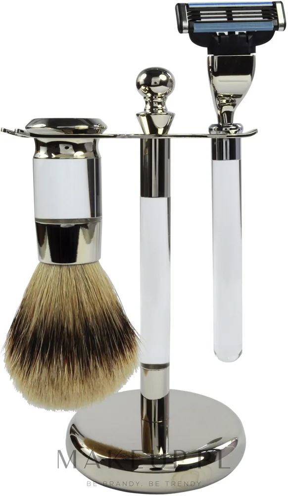 Набор для бритья Golddachs Silver Tip Badger Mach3 Metal Chrome Acrylic Silver Tip помазок из ворса барсука Silver Tip станок Gillette Mach 3 и подставка металл хром и акрил