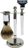 Набор для бритья Golddachs Silver Tip Badger Mach3 Metal Chrome Acrylic Silver Tip помазок из ворса барсука Silver Tip станок Gillette Mach 3 и подставка металл хром и акрил — фото 1