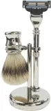 Набор для бритья Golddachs Silver Tip Badger Mach3 Metal Chrome Silver помазок из ворса барсука Silver Tip станок Gillette Mach 3 и подставка металл хром серебристый — фото 1