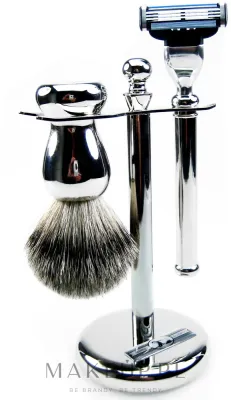 Набор для бритья Golddachs Finest Badger Mach3 Metal Chrome помазок из натурального ворса барсука высшего качества станок Gillette Mach 3 и подставка металл и хром