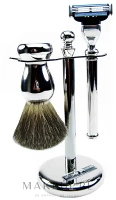Набор для бритья Golddachs Pure Badger Mach3 Metal Chrome помазок из натурального ворса барсука станок Gillette Mach 3 и подставка металл и хром