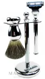 Набор для бритья Golddachs Pure Badger Mach3 Metal Chrome помазок из натурального ворса барсука станок Gillette Mach 3 и подставка металл и хром — фото 1