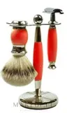 Набор для бритья Golddachs Silver Tip Badger Polymer Handle Red Chrom Safety Razor помазок из ворса барсука Silver Tip станок безопасного типа и подставка красный полимер и хром — фото 1