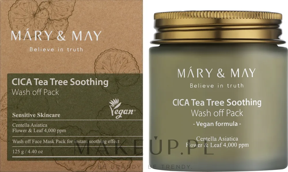 Mary & May Cica Tea Tree Soothing Wash Off Pack — успокаивающая очищающая маска для лица, 30 г / 125 г
