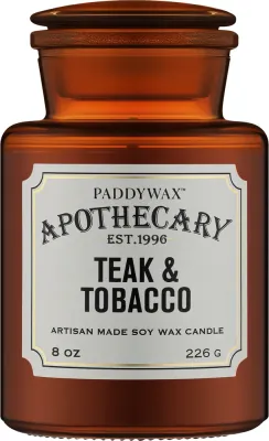 Paddywax Apothecary Teak & Tobacco / Свеча в стекле, тик и табак, 226 г