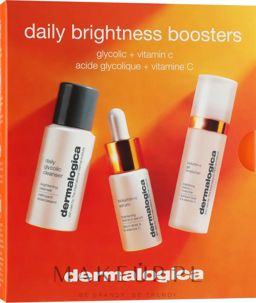 Дорожный набор Dermalogica Daily Brightness гликолевый гель сыворотка и гель-крем с витамином C 30+10+15 мл