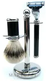 Набор для бритья Golddachs Fine Badger Mach3 Metal Chrome Handle помазок из натурального ворса барсука станок Gillette Mach 3 и подставка металл и хром — фото 1