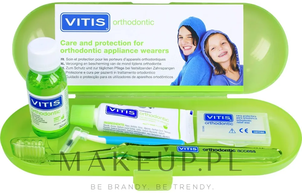 Дорожный набор для брекетов Dentaid Vitis Orthodontic паста щетка ополаскиватель воск и ершик 15+30 мл