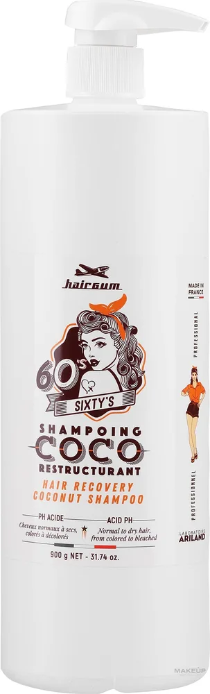 Восстанавливающий кокосовый шампунь Hairgum Sixty's Recovery для нормальных и окрашенных волос, 900 г