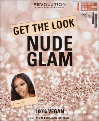 Набор для макияжа Makeup Revolution Nude Glam палетка теней помада тушь карандаши и ресницы веганский