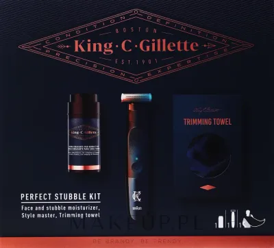 Мужской набор Gillette King C. Perfect Stubble крем для лица и щетины триммер и накидка 100 мл