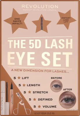 Набор для глаз Makeup Revolution 5D Lash тушь для объема подводка и щипцы для ресниц 14+0.8 мл