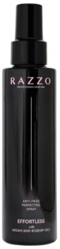Razzo Professional Effortless Anti-frizz Perfecting Spray спрей для волос разглаживающий против пушистости с маслами шиповника и арганы, термозащита 150 мл