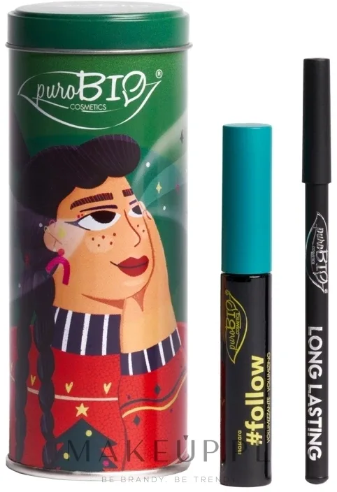 PuroBio Cosmetics Zestaw - Набор для глаз PuroBio Green Box тушь для ресниц и карандаш-кайал с воском карнаубы 8 мл+1.3 г