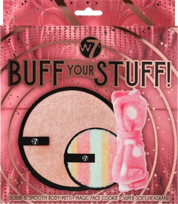 Набор аксессуаров W7 Buff Your Stuff губка для тела спонж для снятия макияжа и повязка для волос