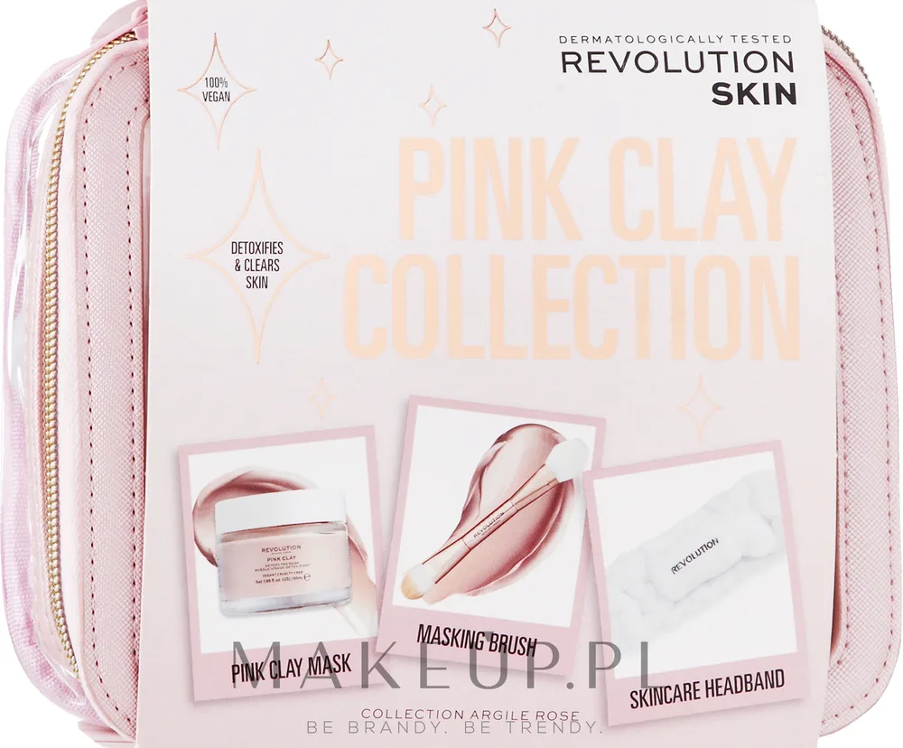 Набор для лица Makeup Revolution Pink Clay глиняная маска кисть повязка и косметичка с каолином 50 мл
