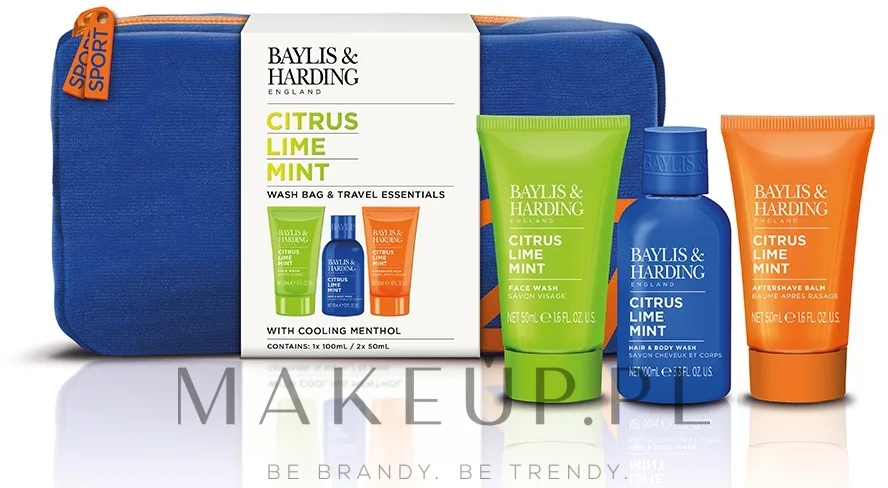 Набор Baylis & Harding Citrus Lime & Mint гель для тела и волос 100 мл гель для умывания 100 мл бальзам после бритья 50 мл и косметичка
